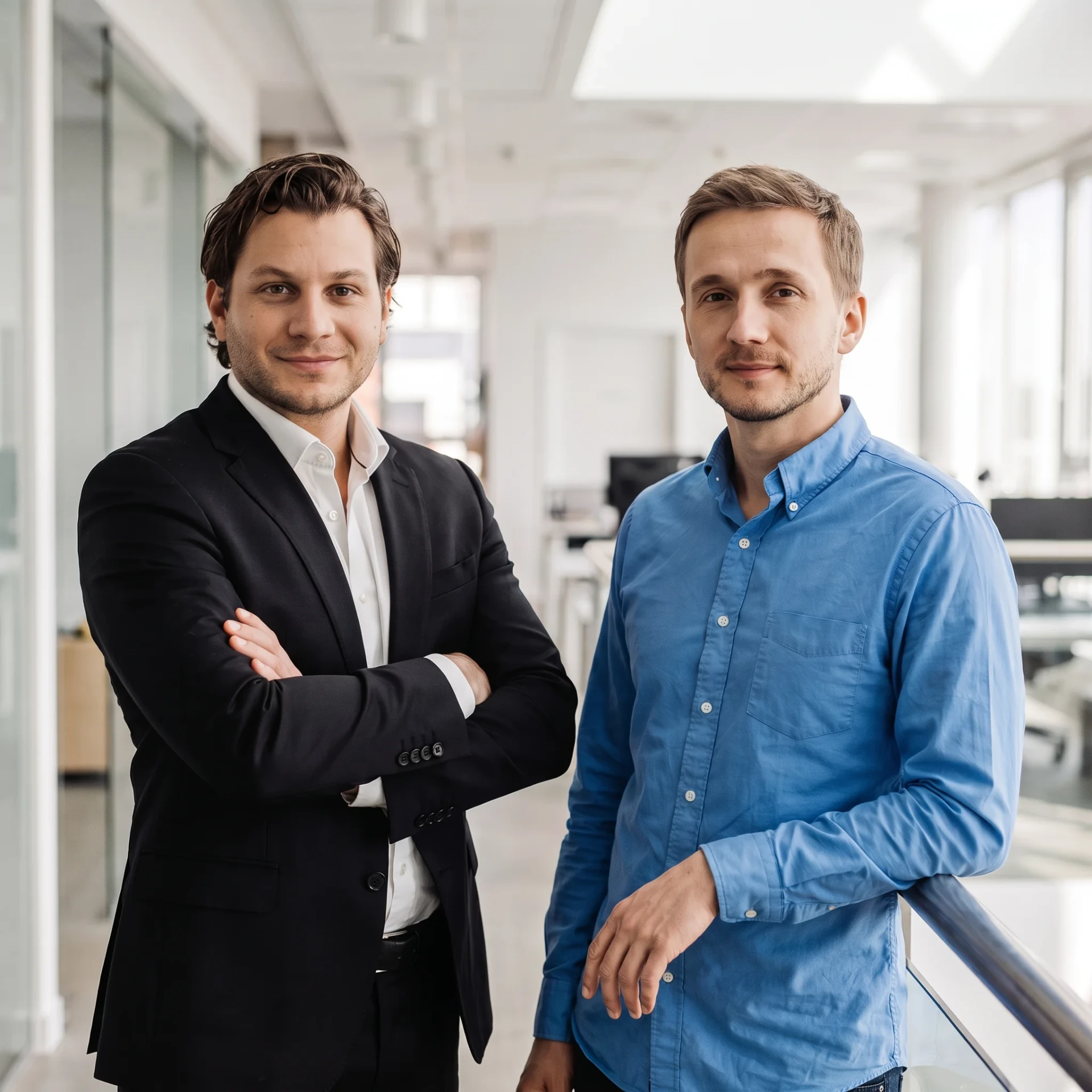 Zoro founders Chris and Mikhail standing side by side in a bright modern office